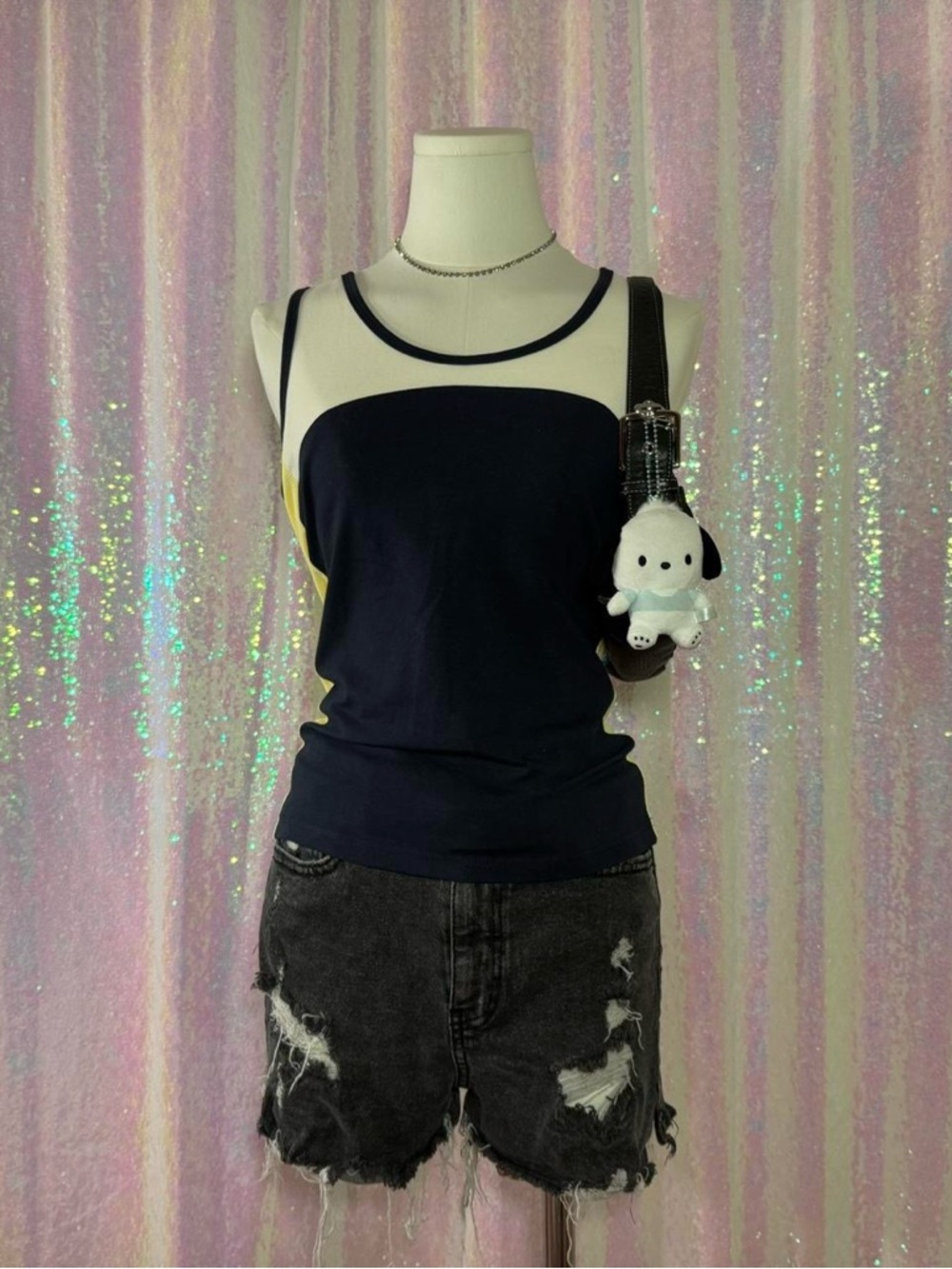 SJB Active Navy & Pastel Yellow Athletic Tank Top (M) ★彡